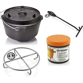 Petromax Feuertopf Starterset ft4.5-t (Dutch Oven Planer Boden) inkl. Deckelheber + Pflegepaste + Untersetzer