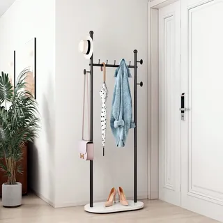 DR.IRON Schwarze Kleiderständer mit Marmorsockel Moderne Garderobenständer Freistehend Schwarz Kleiderständer mit Regalen für Schlafzimmer Schwerlast Kleiderständer im Flur, Eingangsbereich