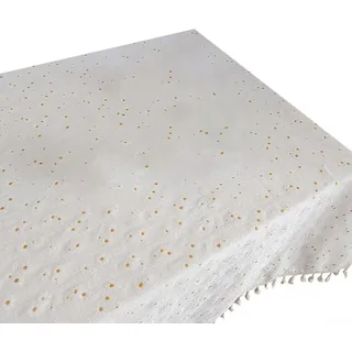 Artistic Daisy Tischdecke aus Baumwolle und Leinen-Mischgewebe für drinnen & draußen, elegantes und wetterfestes Design (140 x 200 cm)