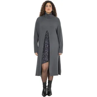 Ulla Popken Damen große Größen Übergrößen Plus Size Long-Pullover, A-Linie, Stehkragen, Langarm Graphitgrau 58+ 821607110-58+