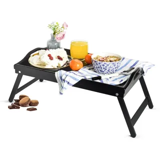 Sendez Betttablett Frühstückstablett Schwarz 50x30 cm – Serviertablett mit klappbaren Füßen aus Holz – Laptop Tablett Bett, Sofa Tablett für Frühstück, Snacks, Lesen & Arbeiten