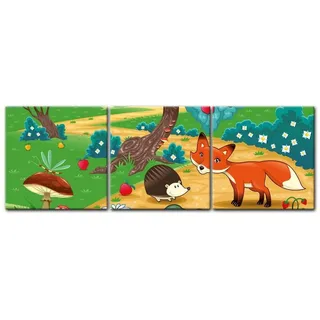Bilderdepot24 Leinwandbild Kinderbild - Tiere im Wald, Tiere bunt 120 cm x 40 cm