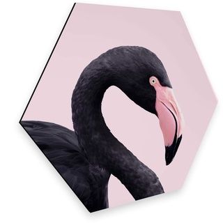 Metallbild WALL-ART "Rosa Flamingo Pink Black Hexagon" Bilder Gr. B/H/T: 55 cm x 0 cm x 47 cm, 1 St., rosa (black pink) Metallbilder