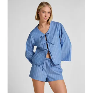 Pyjama HUNKEMÖLLER "Gestreifte Baumwollshorts", Damen, Gr. XL, blau, 100% Baumwolle, Homewear-Sets Pyjama