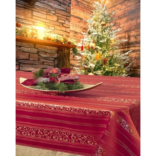 KAMACA XL Tischdecke rot mit goldfarbenen Arabesken Küche Esstisch Tisch Dekoration Eyecatcher in Herbst Winter Weihnachten (Magic Moments 140x200)