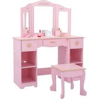 GarveeMore Schminktisch Kinderschminktisch mit Hocker Kinder Schminktisch Mädchen rosa