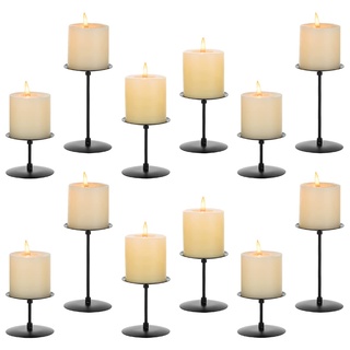 Inweder Kerzenhalter Stumpenkerzen Kerzenständer Schwarz: 12er Set Metall Kerzenständer für Stumpenkerzen Schwarze Kerzenleuchter Kerzentablett Hochzeit Tischdeko Weihnachten Wohnzimmer Deko Modern