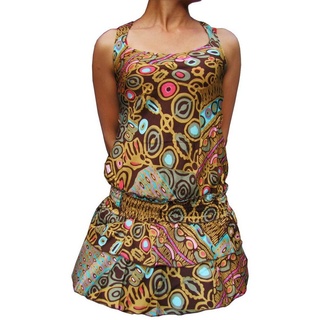 PANASIAM Tunikakleid Sommerkleid in verschiedenen Designs farbenfrohe Tunika aus feiner Viskose auch für Schlagerparty 70er Party oder Festivals ein Hingucker braun