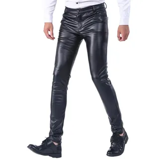 Idopy Sommer dünne Winter Dicke Herren Business Slim Fit Kunstleder Hosen Jeans Lederjeans Dick, 38W / 30L, Black - 38