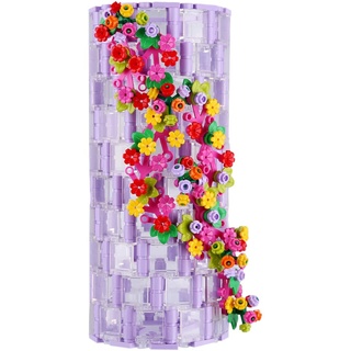 Amecon Vase Baustein Set, 473 Stück Klemmbausteine Blumen Künstlichen Pflanzen Vase Botanical Collection Home Deko für Erwachsene-Lila Transparent
