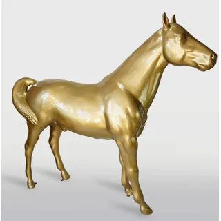 Casa Padrino XXL Deko Skulptur Pferd Gold 245 cm - Lebensgroße Garten Figur
