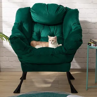 HollyHOME Ohrensessel Sessel Wohnzimmer & Schlafzimmer Relaxsessel Samt Lesesessel Lounge Sessel mit Stahlrahmen, Grün