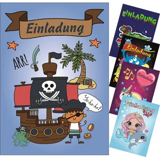 CMC imports 6 er Set Kinder Geburtstag Einladungskarten für Jungen & Mädchen verschiedene Motive Einladung Kindergeburtstag! (Pirat Junge)