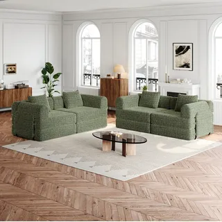 Schlafsessel Chenille Grün, 2-in-1 Einzelsessel Mit Bettfunktion Und Armlehnen-ablagefach