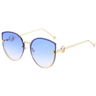 Rnemitery Sonnenbrille Damen Mode Runde Katzenaugen Sonnenbrille Mirrored mit Metallrahmen blau