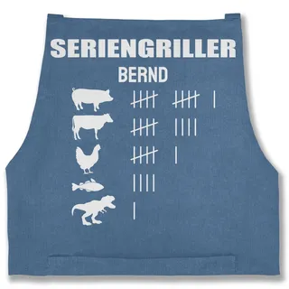 Schürze - Grillschürze - Seriengriller mit Name Lustiges Geschenk Grillen Grillgeschenk - 85x69 - Jeans Blau - grill schürzen männer personalisierte bäcker lustige grillgeschenke zum backen, - 85x69