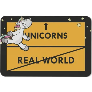 Tassenbrennerei Fußmatte mit Spruch Unicorns - Real World - Türmatte Einhorn lustig - für innen & außen - waschbar