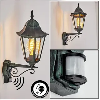 hofstein Außen-Wandleuchte Wandlampe Bewegungsmelder in antikem Look aus Metall/Glas, ohne Leuchtmittel, Wandleuchte im Retro/Vintage Design, Außenleuchte für Terrasse, E27 grün|schwarz