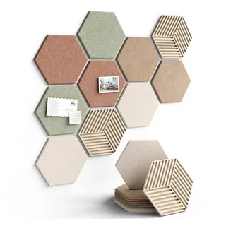 Agger Pinnwand Korktafel Memoboard Pinnwand Filz Pinnwand Sechseckig,10 Stück, Filz-Pinnwand-Set, inklusive 30 Reißzwecken und 50 Klebeetiketten. beige
