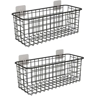 Cabilock 2Pcs Eisen Aufbewahrungskorb Metall Wandregal Hängekorb Drahtkorb Speicher Korb Allzweckkorb Dekokörbe für Küche Schlafzimmer Badezimmer Desktop Schwarz