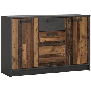 Lomadox Sideboard NELSON-129, in grau mit Holz Nb., Jugendzimmer Kommode, B/H/T ca. 128/84/42 cm braun