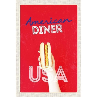 Holzschild Holzbild 18x12 cm Amerika USA Hot Dog Fast Food Gericht
