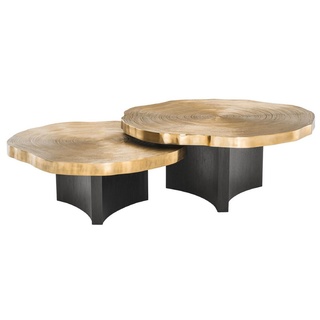 Casa Padrino Luxus Couchtisch Set Messingfarben / Schwarz - Luxuriöse Wohnzimmertische mit Tischplatten im Baumscheiben Design