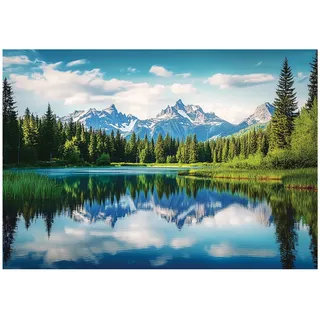 WallArena - Vlies Fototapete Berge Gebirge 150x105 cm - Fototapeten - Tapeten - für Wohnzimmer Schlafzimmer - Vliestapete Wandtapete Tapete 3D Effekt- inkl. Kleister - Landschaft Natur See Wald