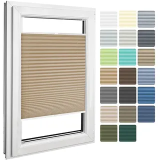 Home-Vision Premium Plissee zum Anschrauben Beige B75cm x H120cm | Blickdichtes Fensterrollo mit Halterungen zum Bohren in der Glasleiste Sonnenschutz Jalousie für Fenster & Türen