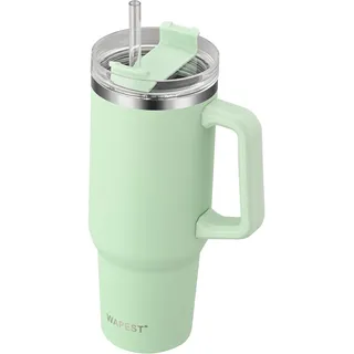 WAPEST Trinkbecher mit Griff und Strohhalm, isolierter Reise-Kaffeebecher, wiederverwendbar, Edelstahl, hält Getränke bis zu 36 Stunden kalt, BPA-frei, 1,2 l, Matcha