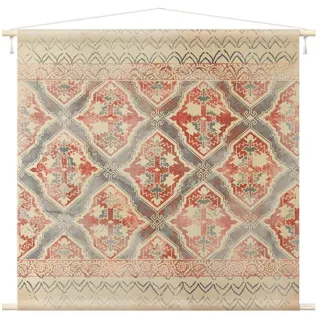 Bilderdepot24 Wandteppich modern Muster Orientalisch Shabby rot, quadratisch, Höhe: 2.6 mm, großes Wandbild aus Natur-Baumwolle Wandbehang Stoffbild Tuch Wollseil rot 110 cm x 110 cm x 2.6 mm
