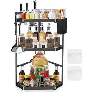 MaxEarn Eckregal Küche | 3 Etagen, 60 cm, verstellbar und extra groß | Freistehendes Edelstahl-Gewürzregal, dreieckiger Arbeitsplatten-Organizer für Gewürze, Geschirr und Badzubehör