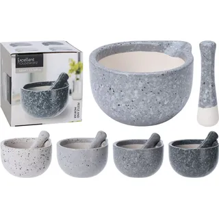 BURI Mörser Mörser aus Stein mit Stößel Marmor-Optik Kräutermörser Gewürzmörser grau