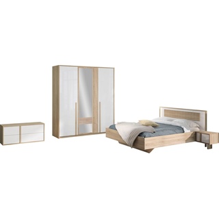 Gami Schlafzimmer-Set »Curtys«, (5-St., 1x Bett, 2x hängende Nachttische, 1x Kleiderschrank und 1x Lowboard) weiß