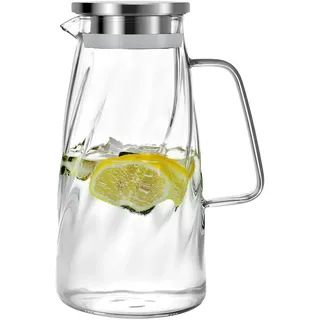 Vzaahu Glaskrug mit Deckel Karaffe Eiswasserkrug - 1,7 Liter 57 Unzen Borosilikatglas Teeglas Wein Saft Kaffee Milch Teekanne Pitcher
