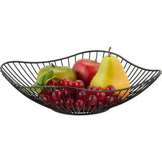 Relaxdays Obstschale Metall, Flacher Obstkorb, H x D: 7,5 x 27 cm, Drahtkorb für Früchte, Gemüse & Brot, modern, schwarz