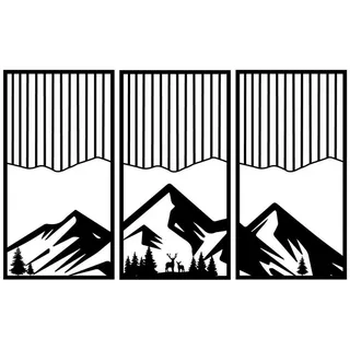 Jumpeak Wanddekoobjekt 3x Berge Metall Kunst Wanddekoration, Metall, Bergblick, Hergestellt aus Metall,Schwarz,weiß,100x53cm(jede) schwarz