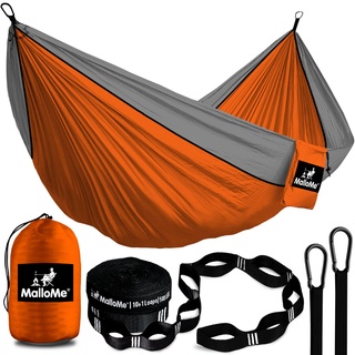 MalloMe Doppel Hängematte (300 x 200cm) Ultraleichte Reise Camping Hängematten für Outdoor 2 Personen oder 1 Kinder & Erwachsene Atmungsaktives Wasserdichtes Fallschirm-Nylon, inkl. Premium Karabiners