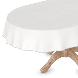 Wachstuchtischdecke Wachstuch Tischdecke abwaschbar Rechteck, rund, oval Premium Textileffekt Prägung Gartentischdecke Oval 140 x 300cm mit Saum Weiß
