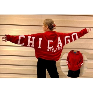 Worldclassca Hoodie Worldclassca Damen Oversized Hoodie Kapuzenpullover Sweatshirt CHICAGO rot