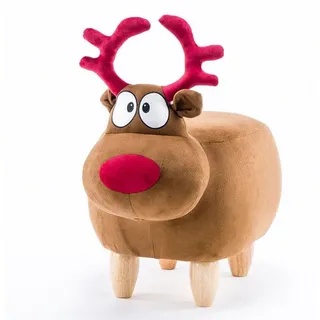 Möbel Akut Kinderhocker Tierhocker Rentier braun rot Kinderhocker Massivholz natur braun|rot