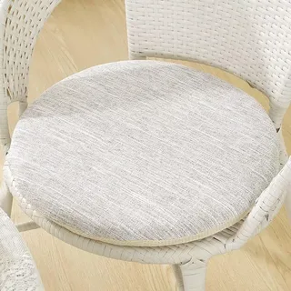 Sitzkissen Rund Leinen 35cm 2er-Set, 4 cm Dicke Weiche Stuhlkissen mit rutschfest Waschbar Bezug, Sitzkissen Stuhl mit Reißverschluss, Chair Cushion für Indoor Esszimmer Küche Outdoor Garten, Beige