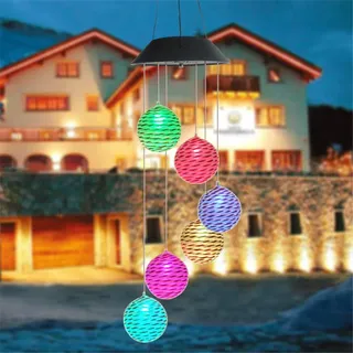 Solar Windspiel Outdoor LED Farbwechsel Solarleuchten Romantisches Dekor für Patio Garden Yard Home (Rattan ball)