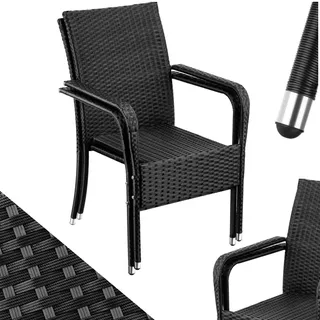 tectake® Rattan Stühle Esszimmer Outdoor, Stapelstühle, Gartenmöbel Set, Gartenstühle stapelbar, Outdoor Küche, Terrasse, Wintergarten Möbel, Korbsessel Armlehne, Balkon Set, Terrassenmöbel - 2er Set