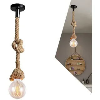 Hanf Seil Single Pendelleuchte, Vintage Seil Lampen Hanfseil Seil Lampe E27 Hängeleuchte Seilleuchte Edison Lampen Hanfseil Hängelampe DIY Kronleuchter für Cafe Restaurant Bar Industrie Retro (200cm)