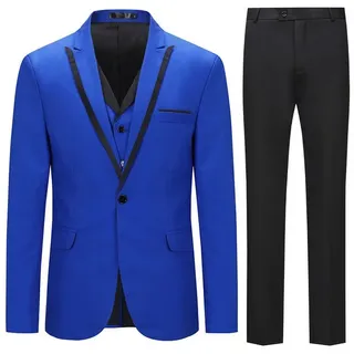 Allthemen Anzug (3 tlg) Slim Fit Elegante Anzüge mit Spitzen Revers blau 56