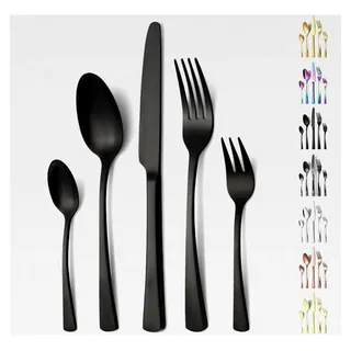 30-teiliges Besteckset für 6 Personen, Edelstahl Besteckset mit Gabel, Messer, Löffel, spülmaschinenfest, elegantes matt-schwarzes Design