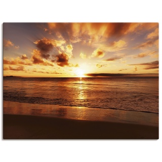 Wandbild ARTLAND "Schöner Sonnenuntergang Strand" Bilder Gr. B/H: 120 cm x 90 cm, Leinwandbild Gewässer Querformat, 1 St., orange Kunstdrucke