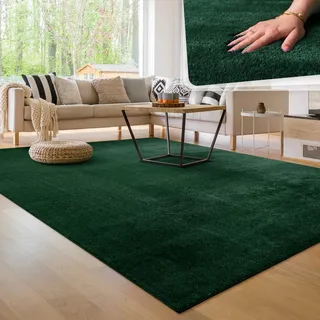 Paco Home Moderner Kuscheliger Wohnzimmer Teppich Kurzflor waschbar flauschig Weich Einfarbig Felloptik zeitlos stilvoll rutschfest pflegeleicht, Farbe:Grün, Größe:120x160 cm