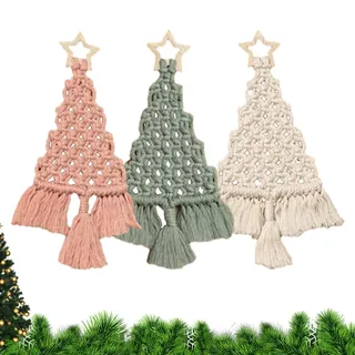 TAOLE Weihnachtsbaum Makramee Set, 3 Set Weihnachtsbaum Makramee Kit Mit Schritt Für Schritt Anleitung, Weihnachten Makramee Gewebter Baum Kit, Gewebte Weihnachtsbaum Hängende Verzierungen
